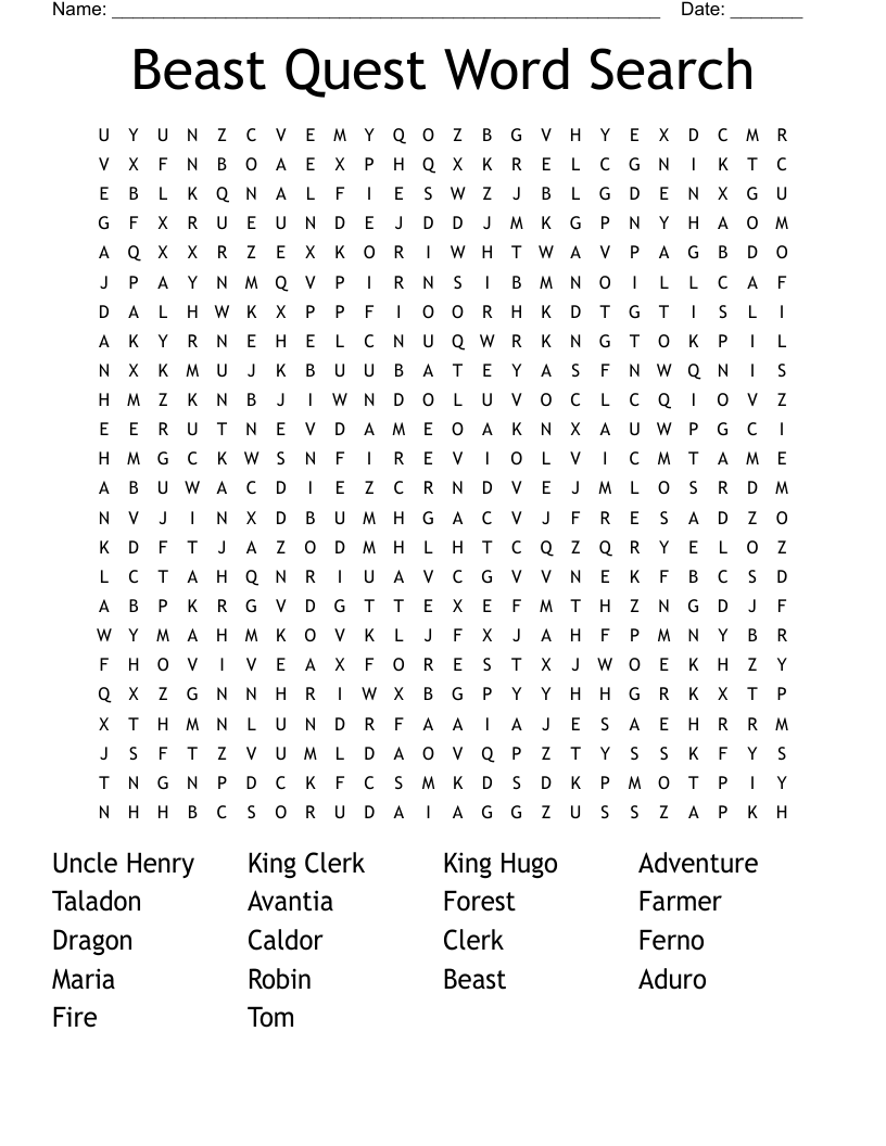 Beast Quest Word Search
