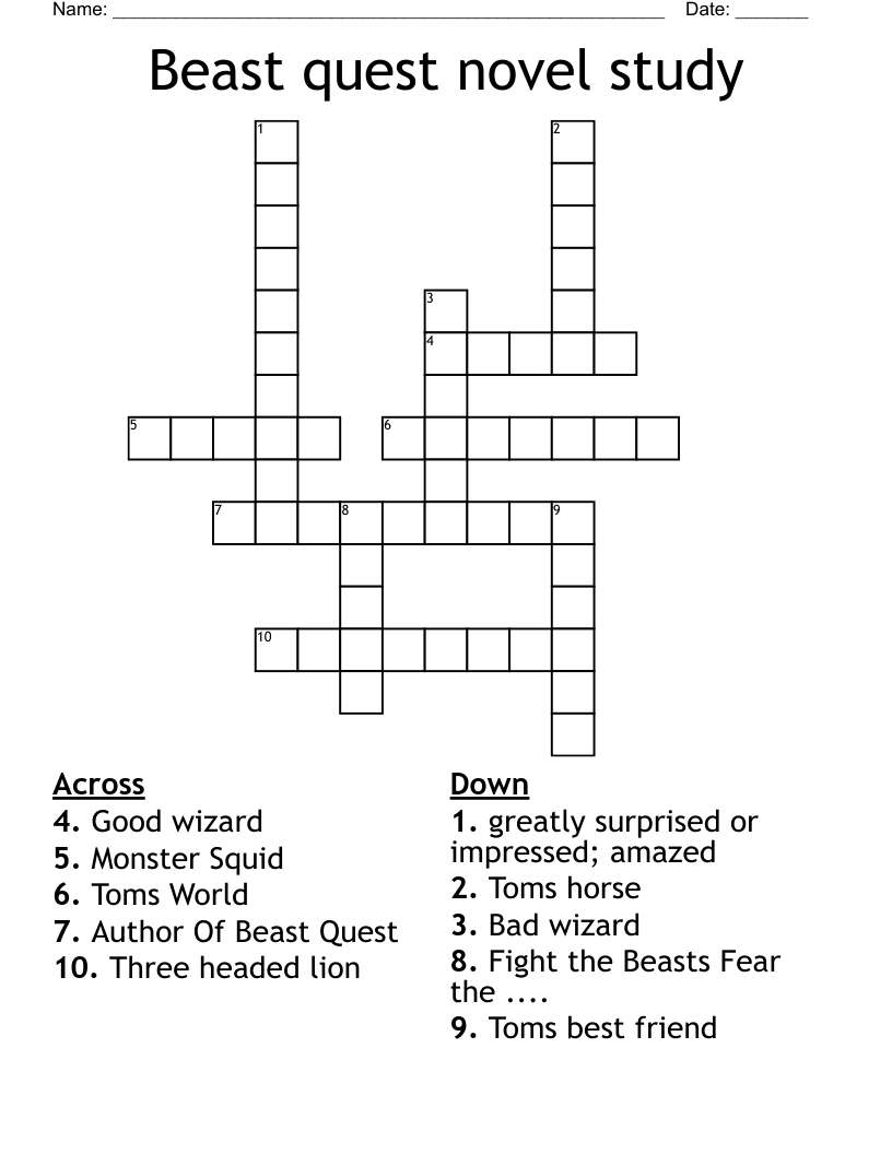 Beast quest novel study Crossword