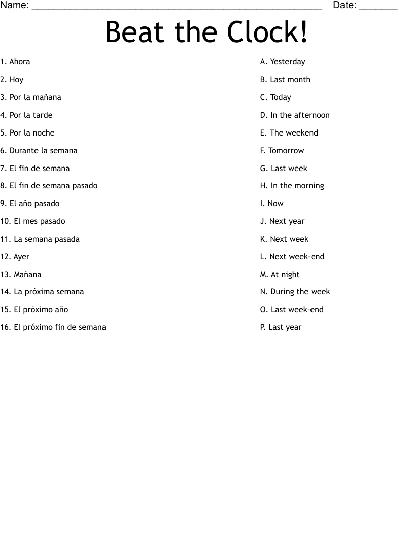 Beat the Clock! Worksheet
