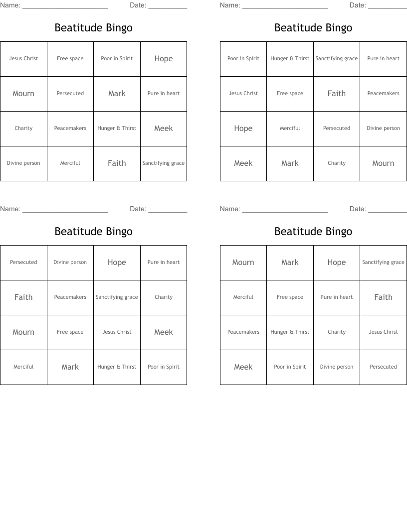 Beatitude Bingo