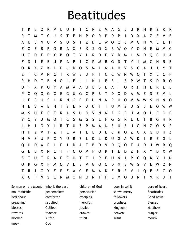 Beatitudes Word Search