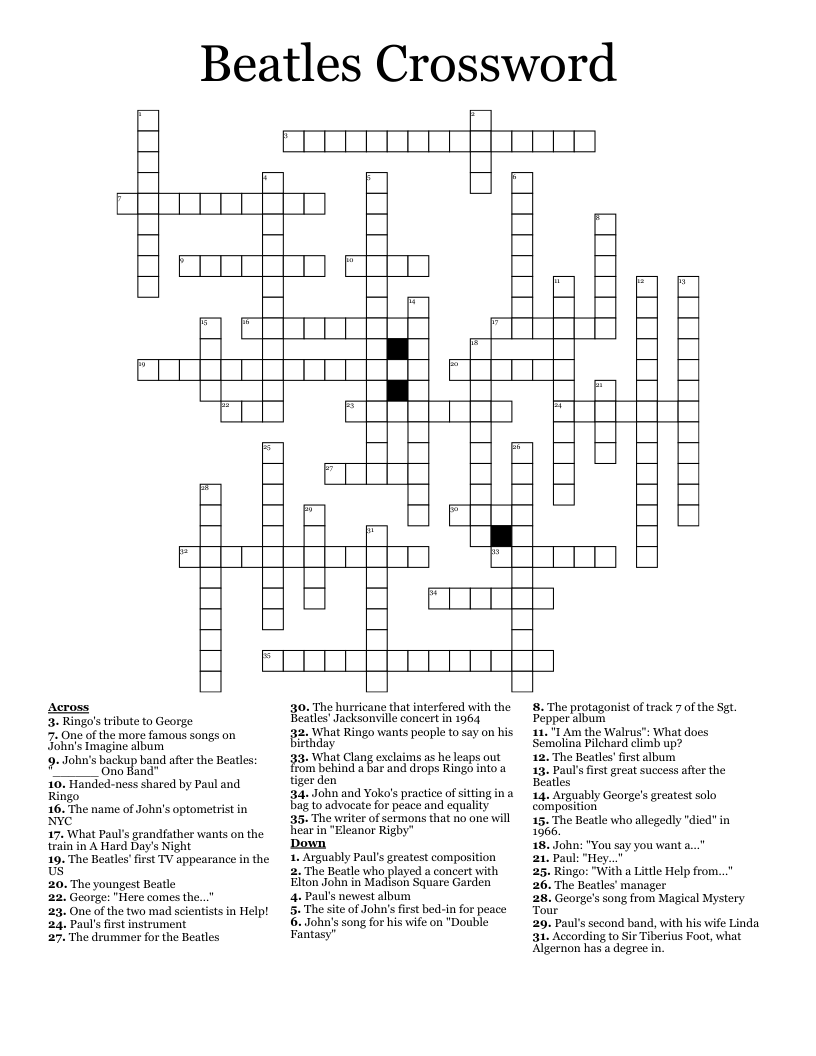 Beatles Crossword