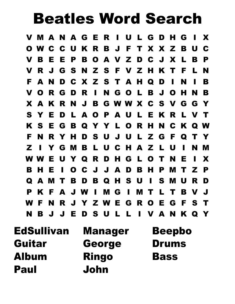 Beatles Word Search