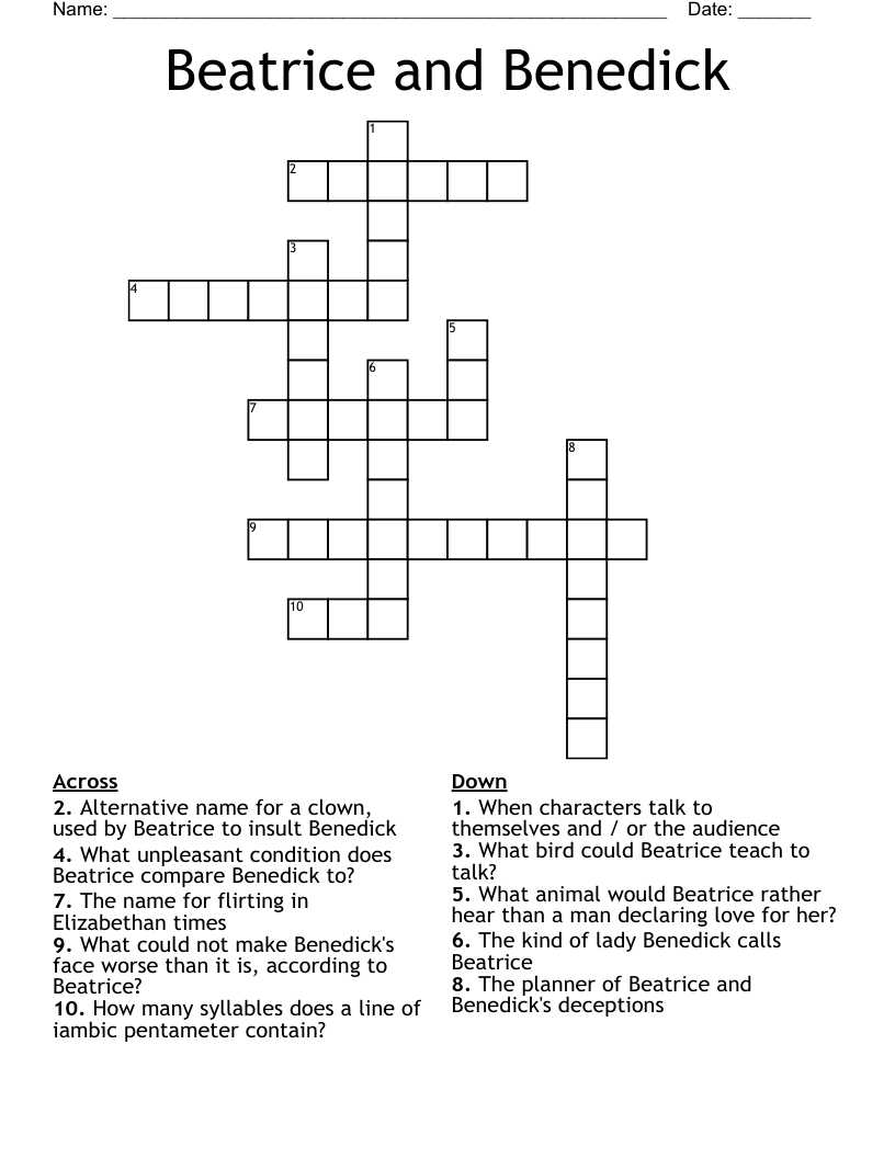 Beatrice and Benedick Crossword