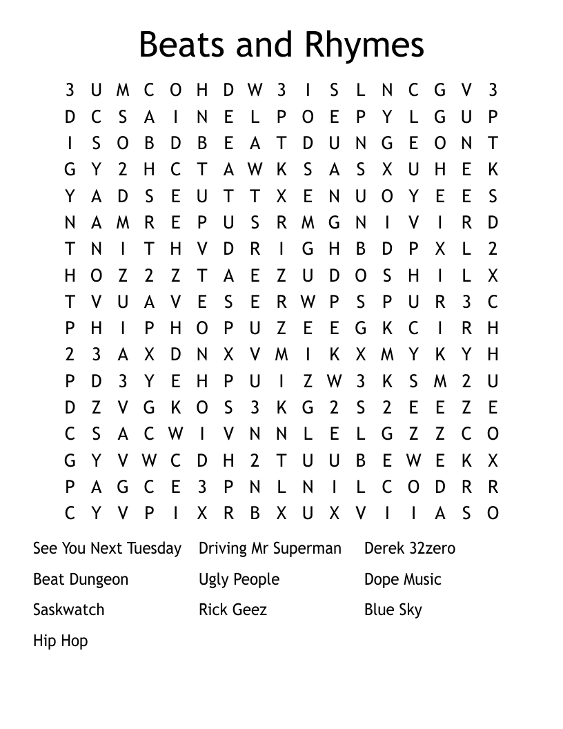 Beats and Rhymes Word Search