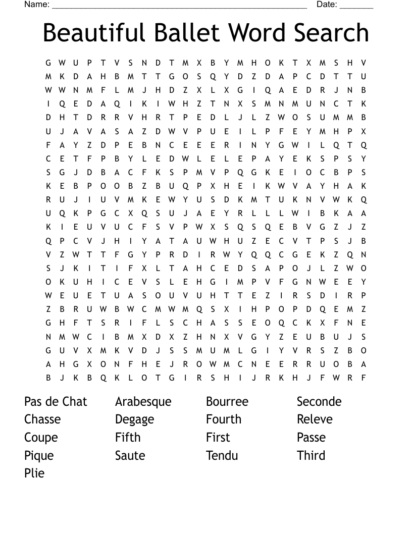 Beautiful Ballet Word Search