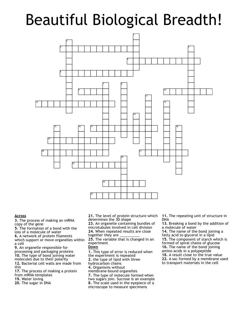 Beautiful Biological Breadth! Crossword