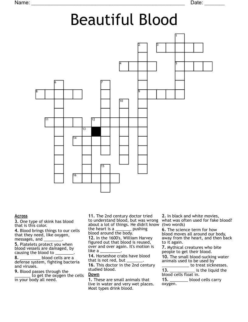 Beautiful Blood Crossword