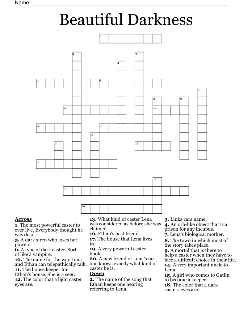 Beautiful Darkness Crossword