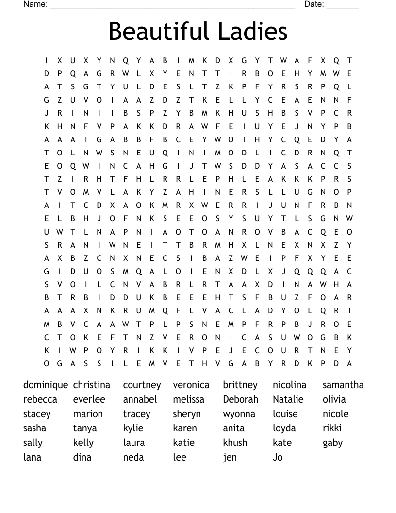 Beautiful Ladies Word Search
