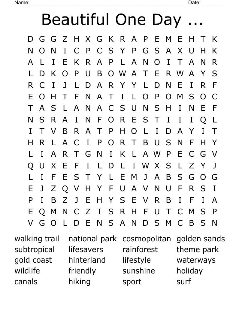Beautiful One Day ... Word Search