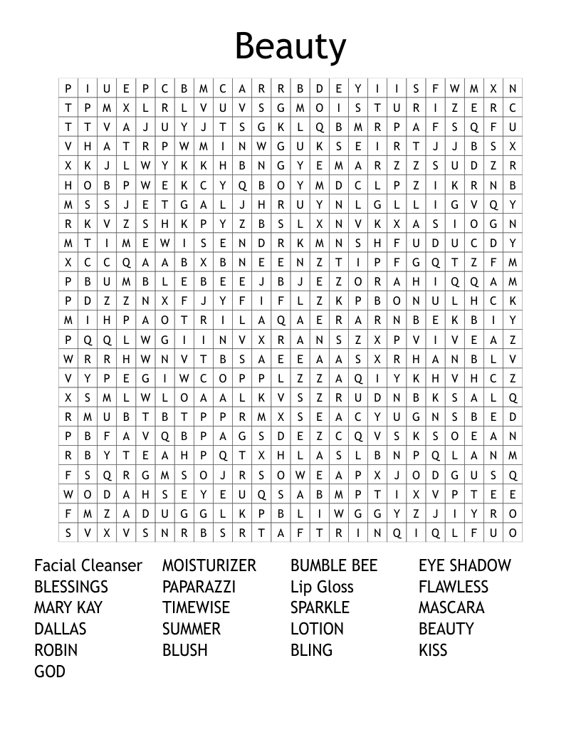 Beauty Word Search