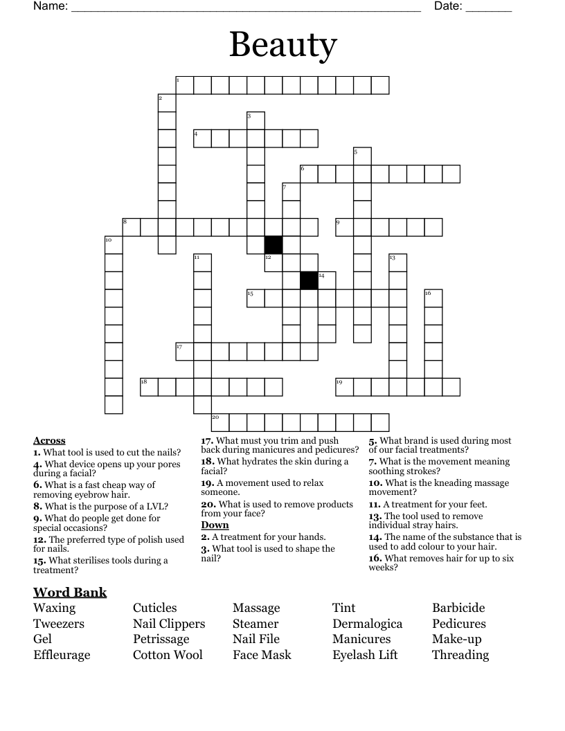 Beauty Crossword