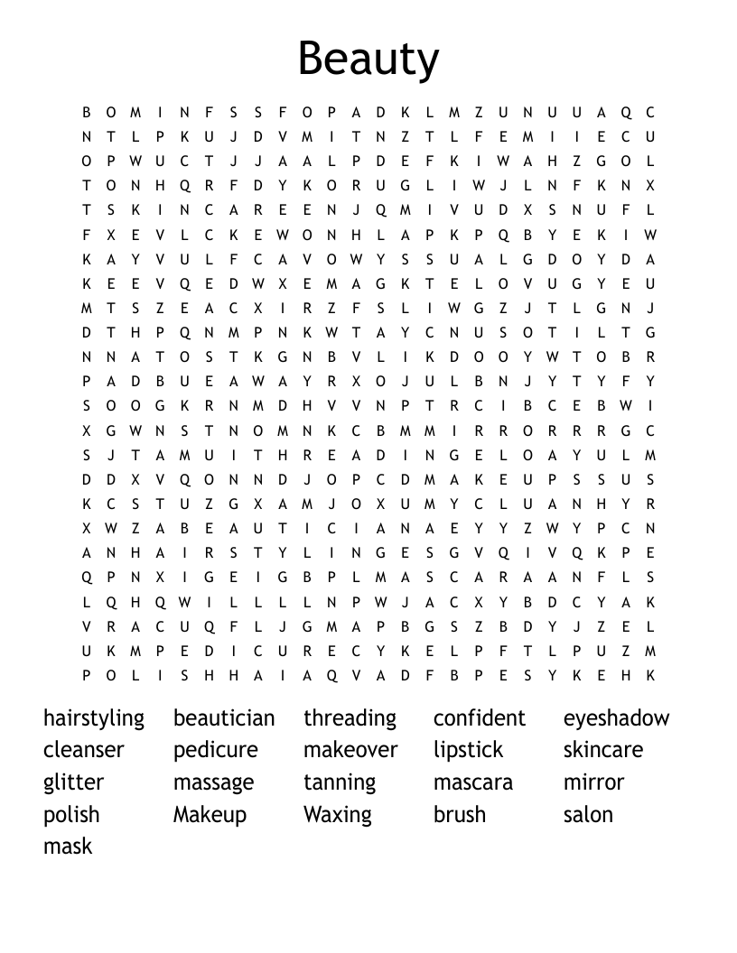 Beauty Word Search