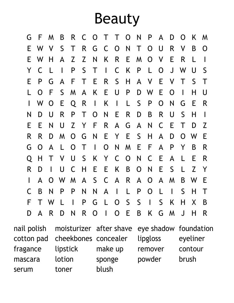 Beauty Word Search