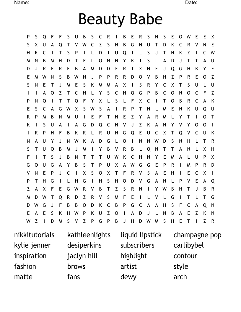 Beauty Babe Word Search