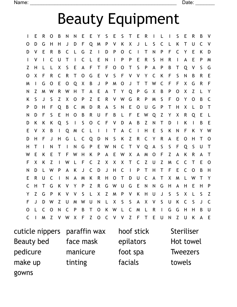 Beauty Equipment Word Search