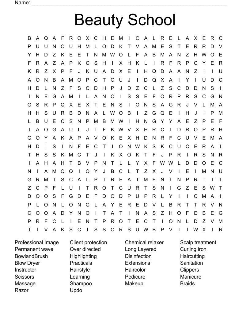 Beauty School Word Search