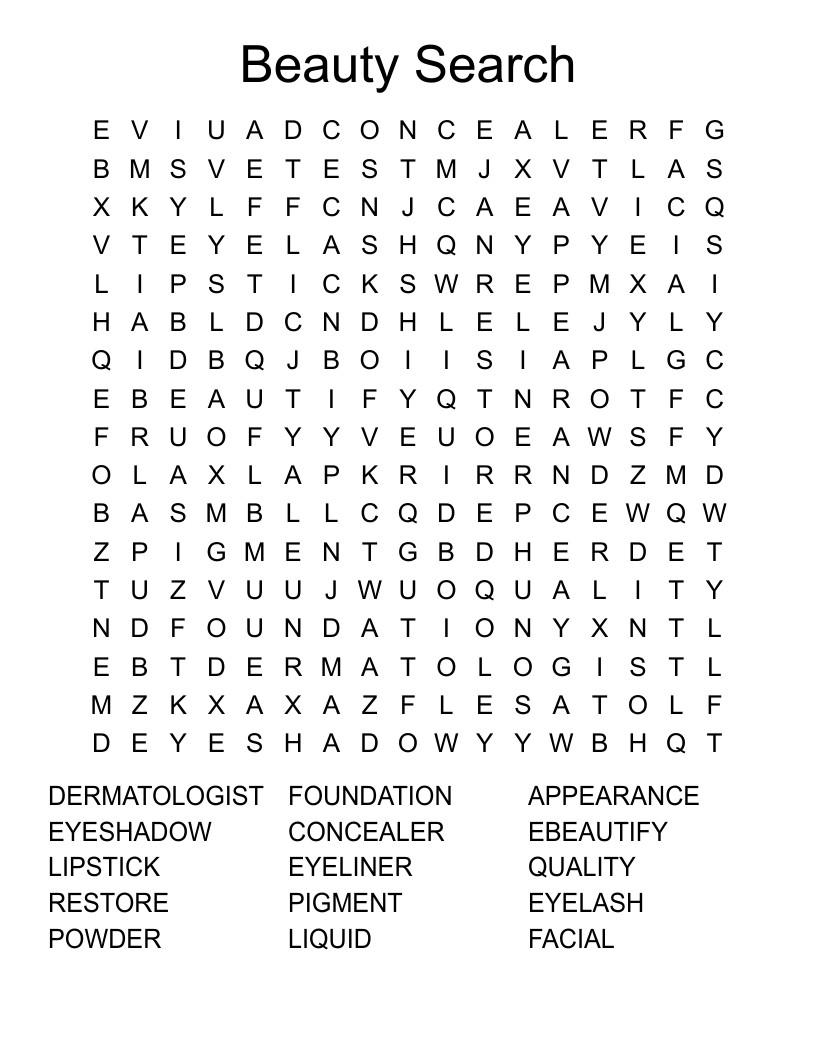 Beauty Search Word Search