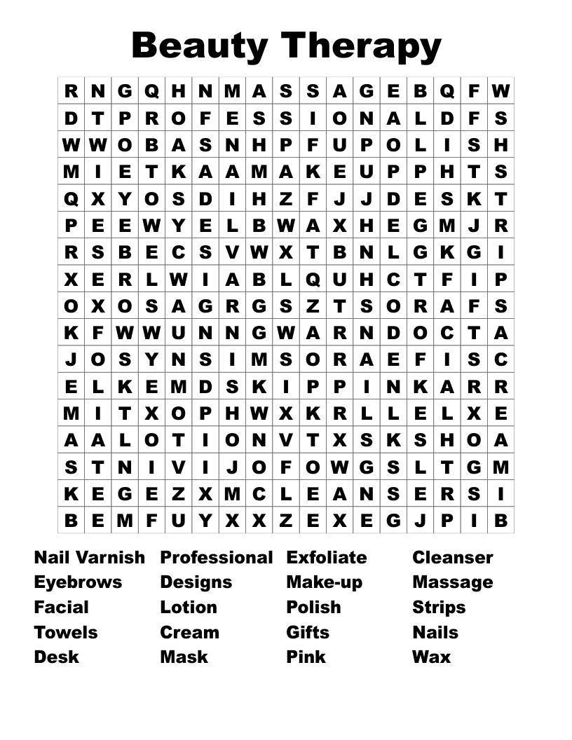 Beauty Therapy Word Search