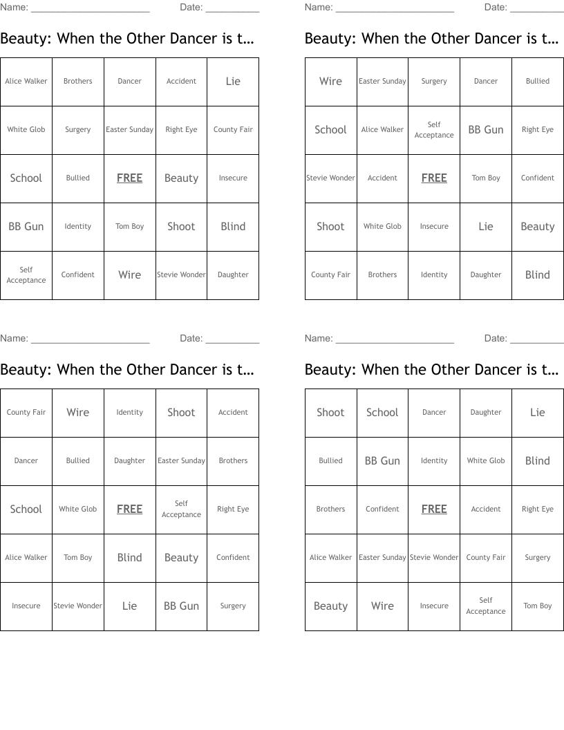 Beauty: When the Other Dancer is the Self Bingo Cards