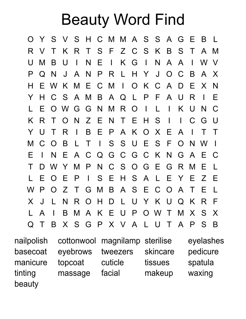 Beauty Word Find Word Search