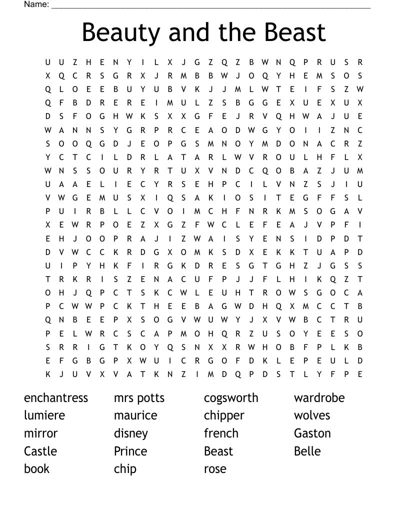 Beauty and the Beast Word Search