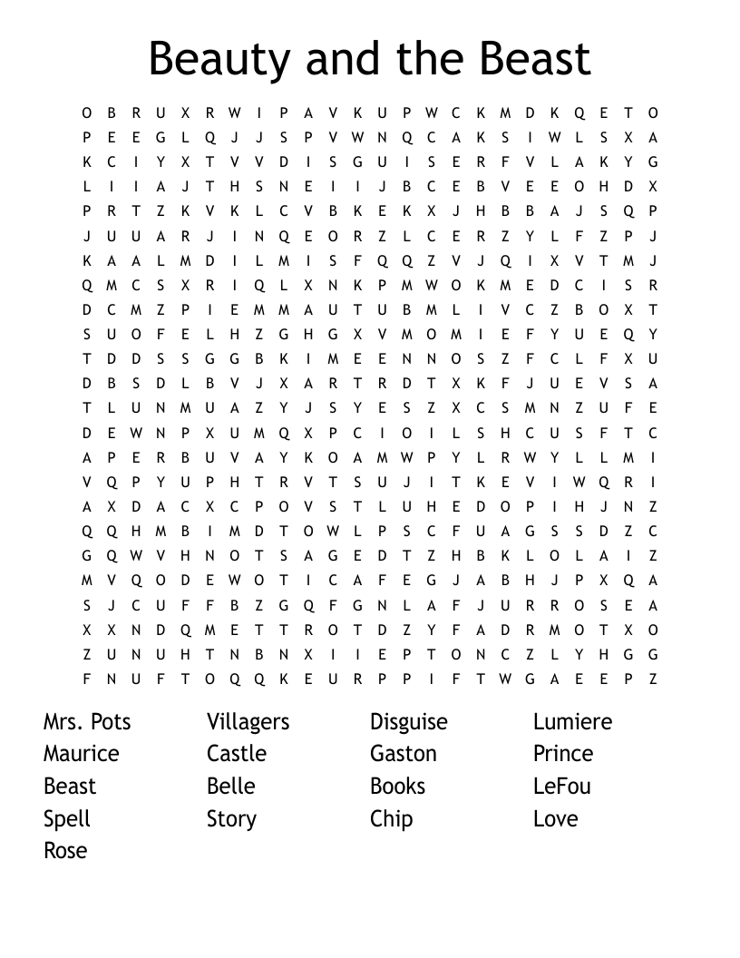 Beauty and the Beast Word Search