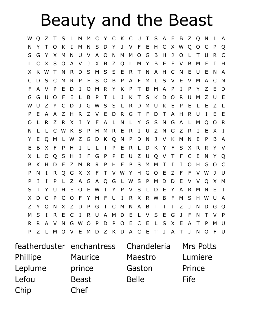 Beauty and the Beast Word Search
