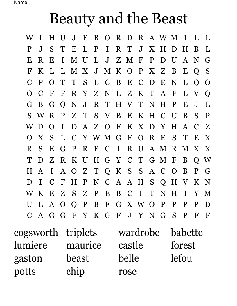 Beauty and the Beast Word Search