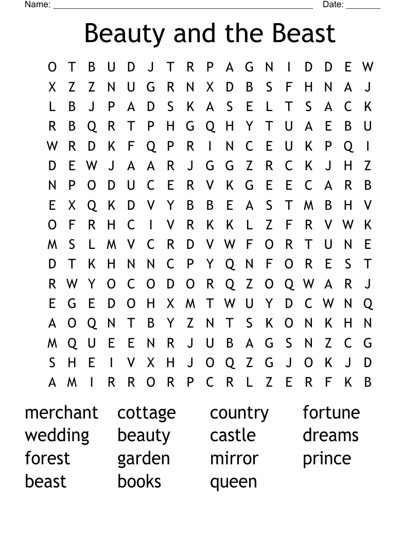 Beauty and the Beast Word Search
