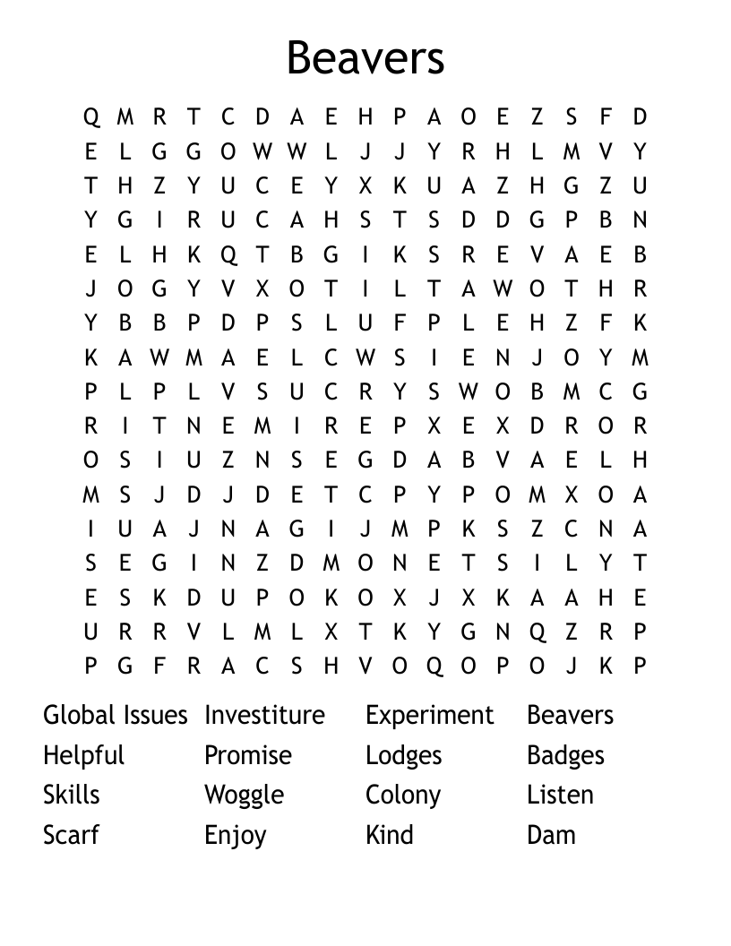 Beavers Word Search