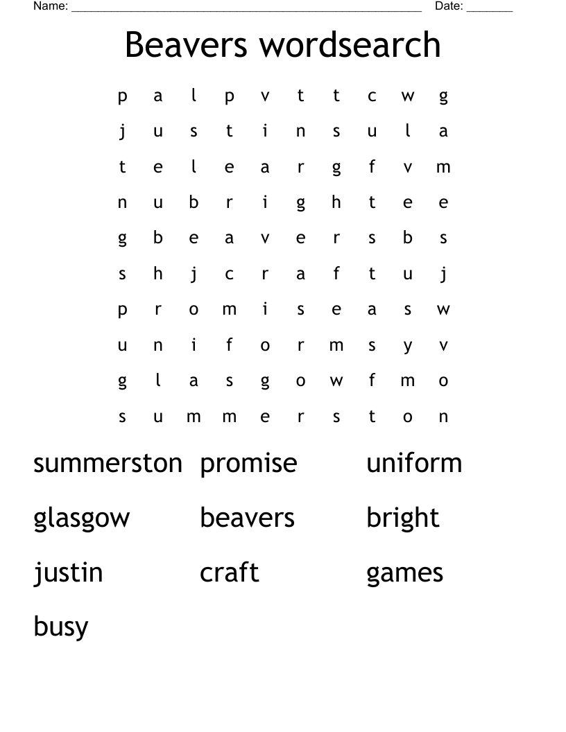 Beavers wordsearch