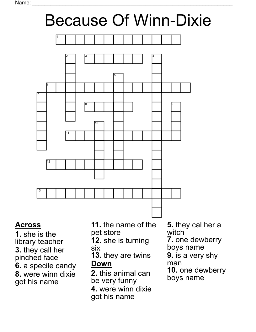 Because Of Winn-Dixie Crossword