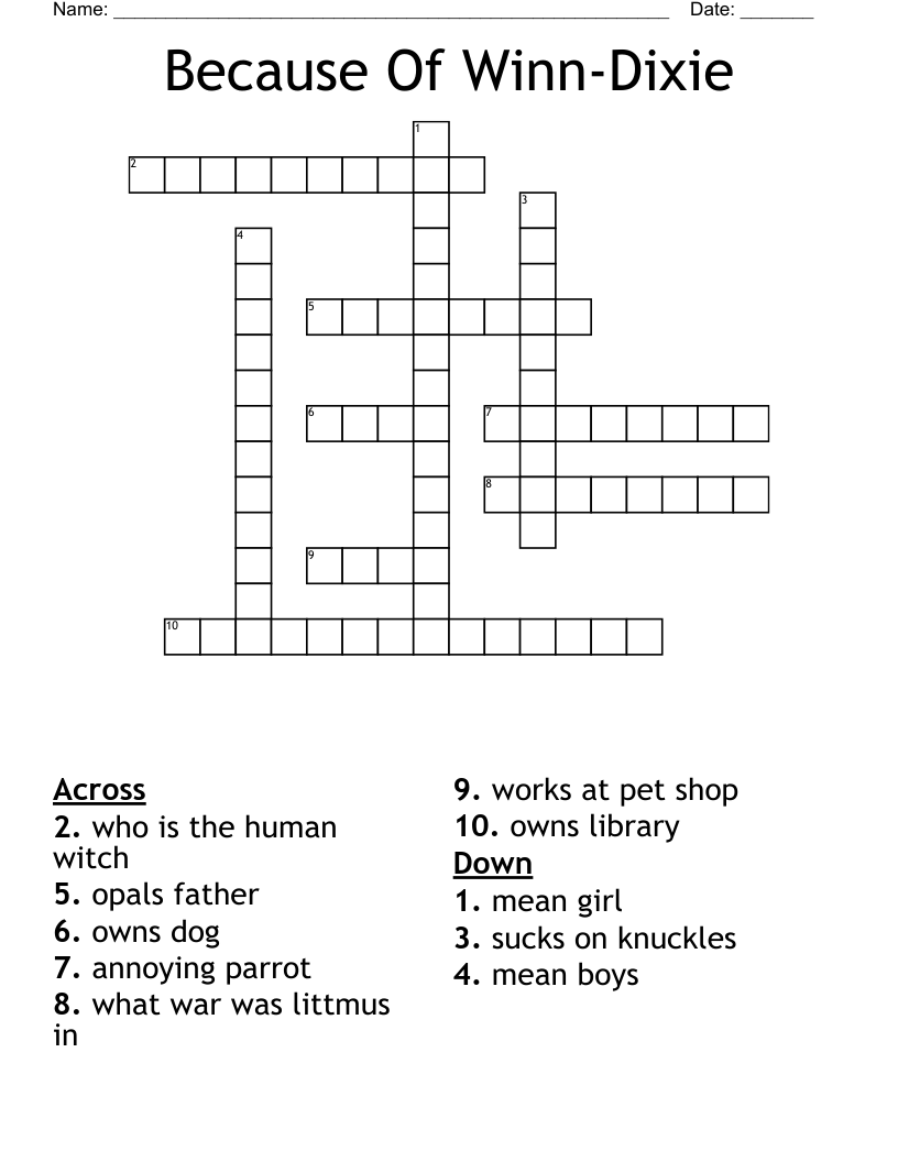 Because Of Winn-Dixie Crossword