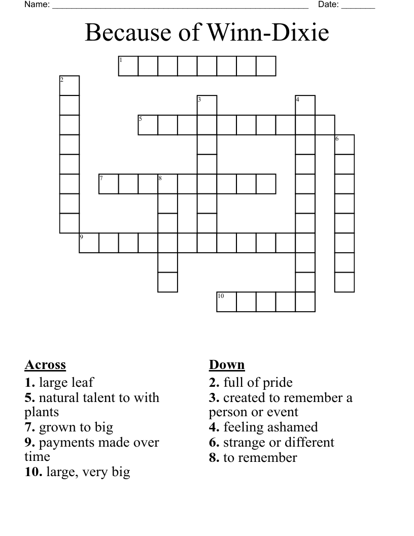 Because of Winn-Dixie Crossword