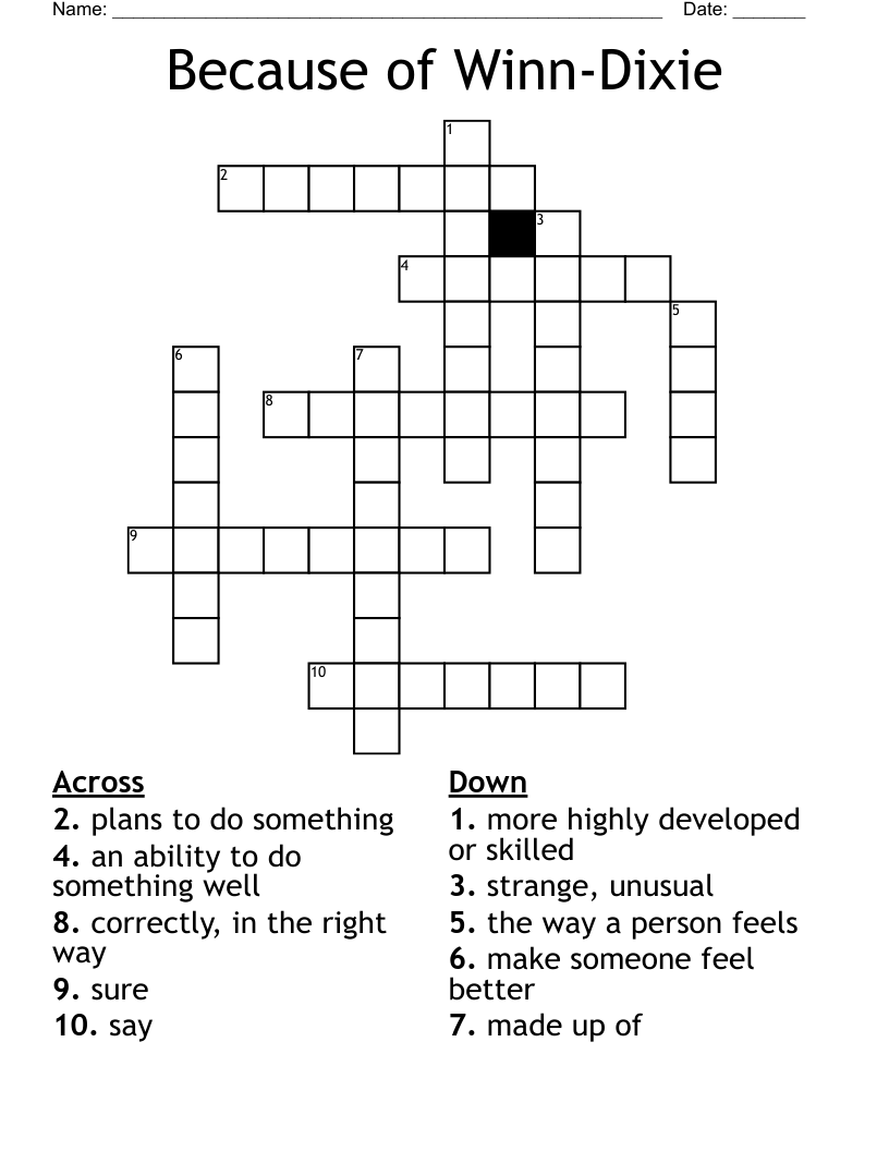 Because of Winn-Dixie Crossword