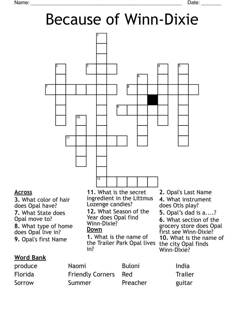 Because of Winn-Dixie Crossword