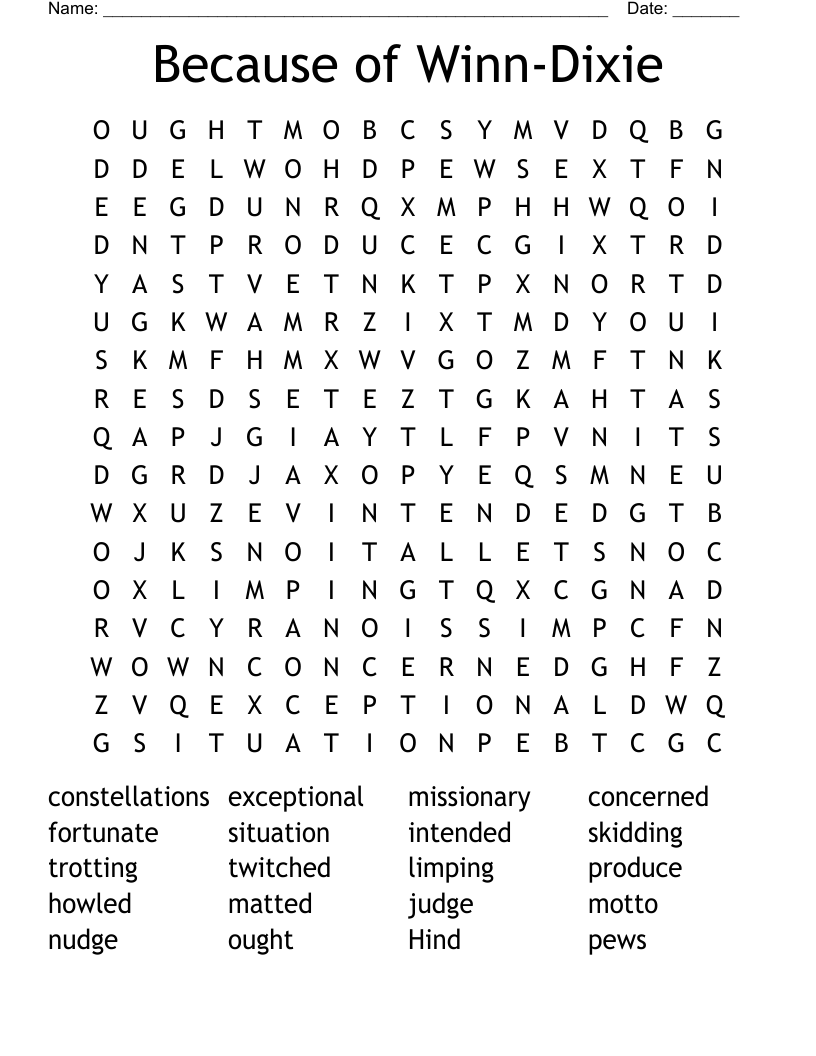 Because of Winn-Dixie Word Search