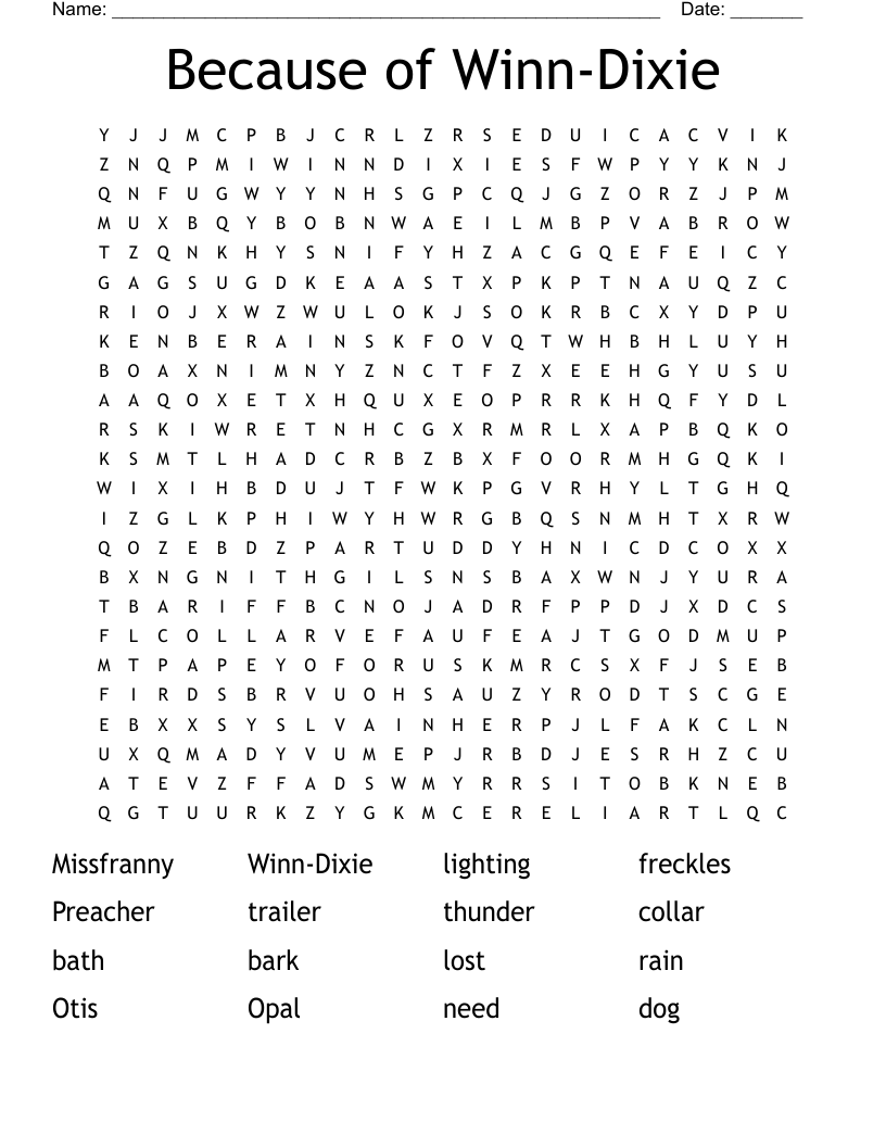 Because of Winn-Dixie Word Search