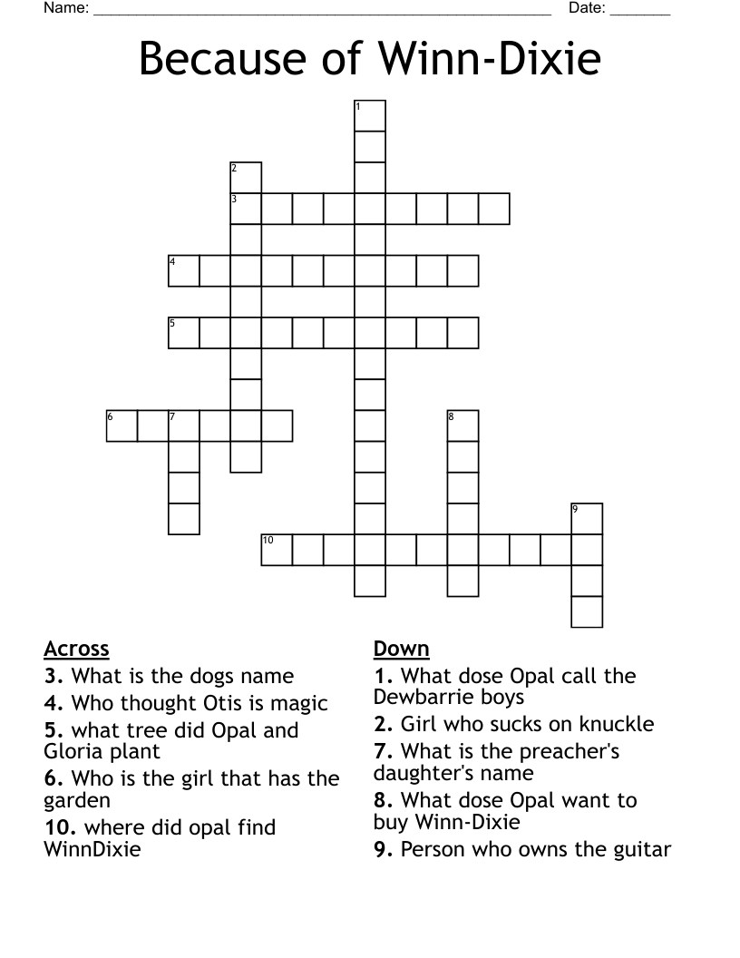 Because of Winn-Dixie Crossword
