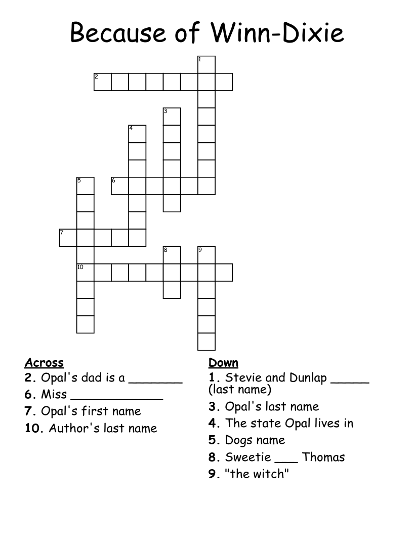 Because of Winn-Dixie Crossword