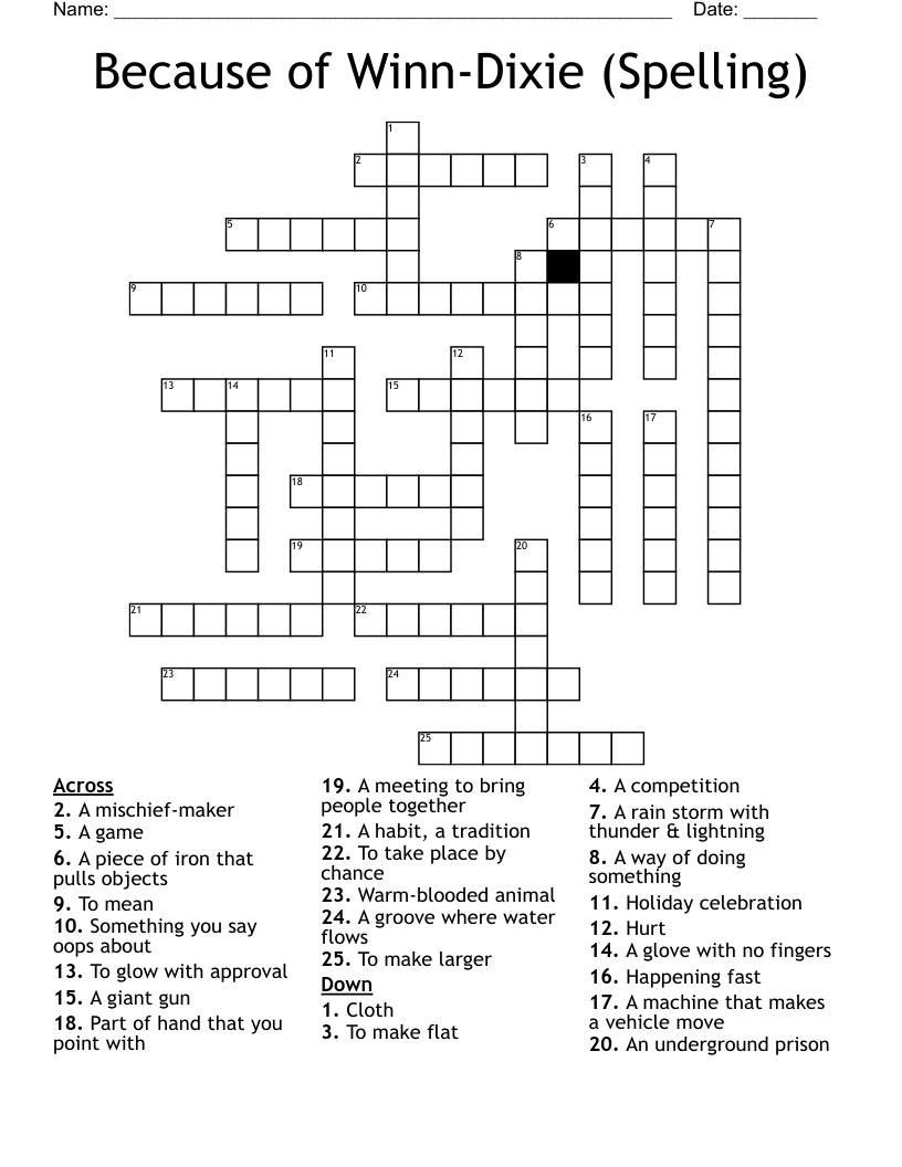 Because of Winn-Dixie (Spelling) Crossword