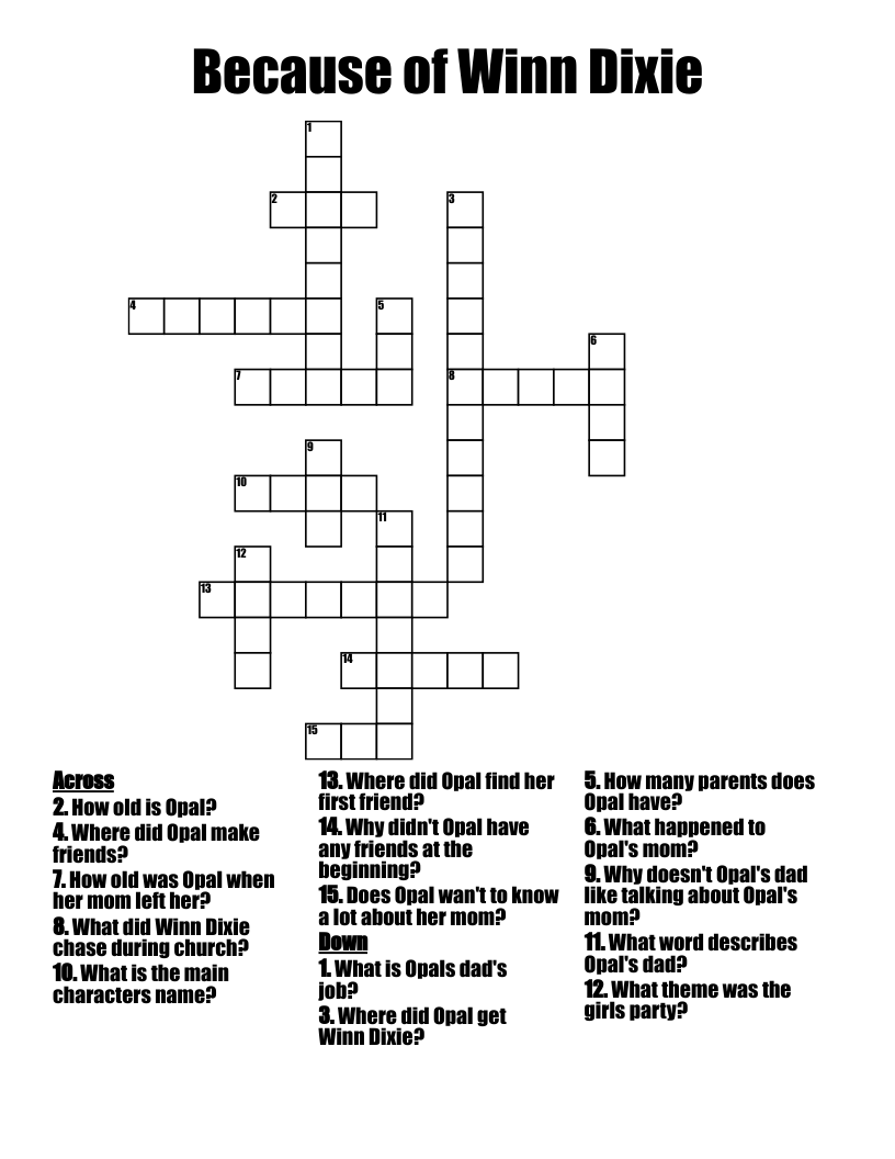 Because of Winn Dixie Crossword