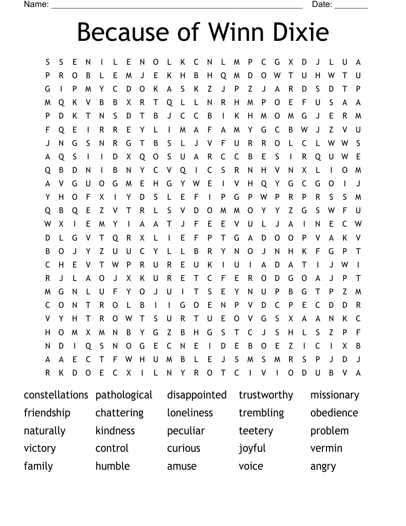 Because of Winn Dixie Word Search