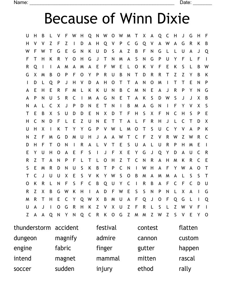 Because of Winn Dixie Word Search