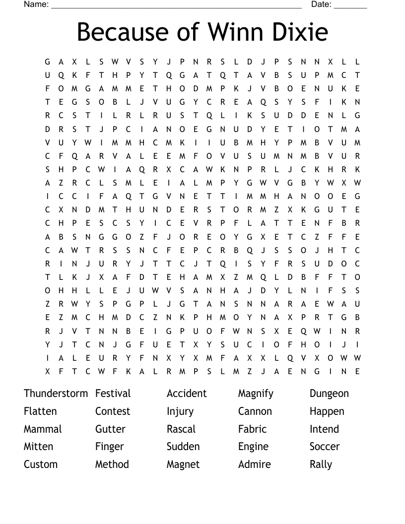Because of Winn Dixie Word Search