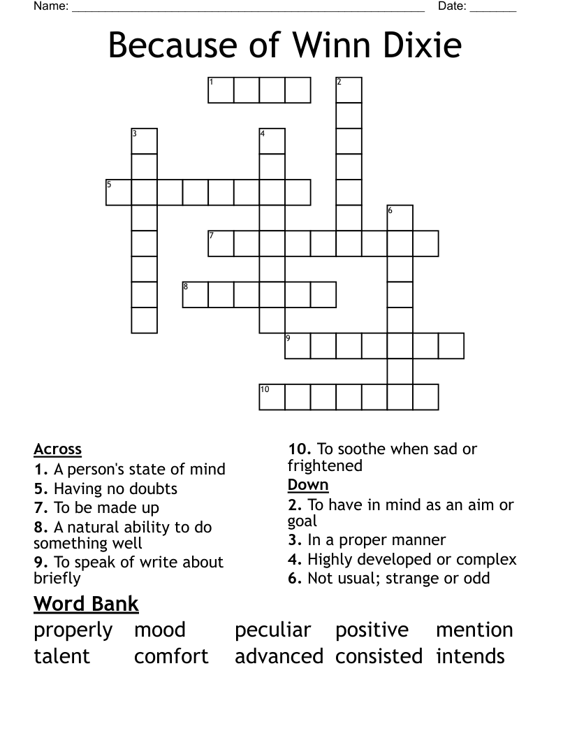 Because of Winn  Dixie Crossword