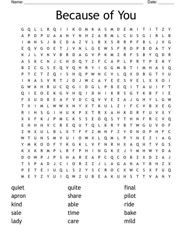 Because of You Word Search
