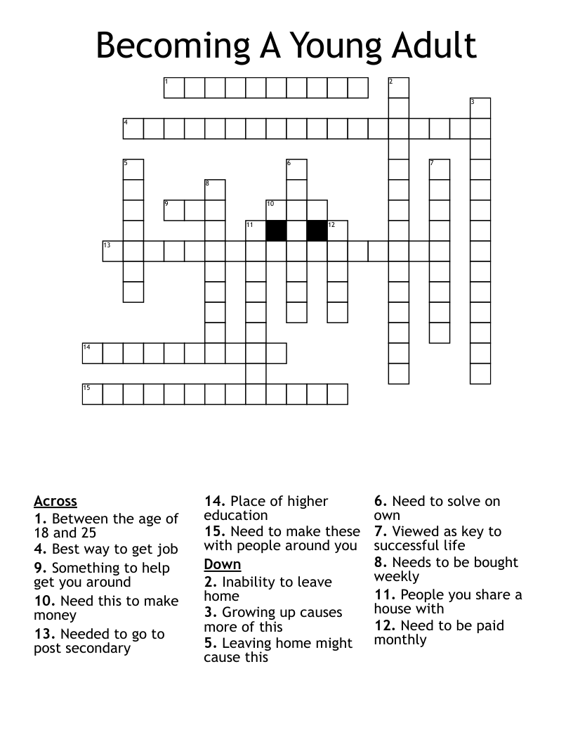Becoming A Young Adult Crossword